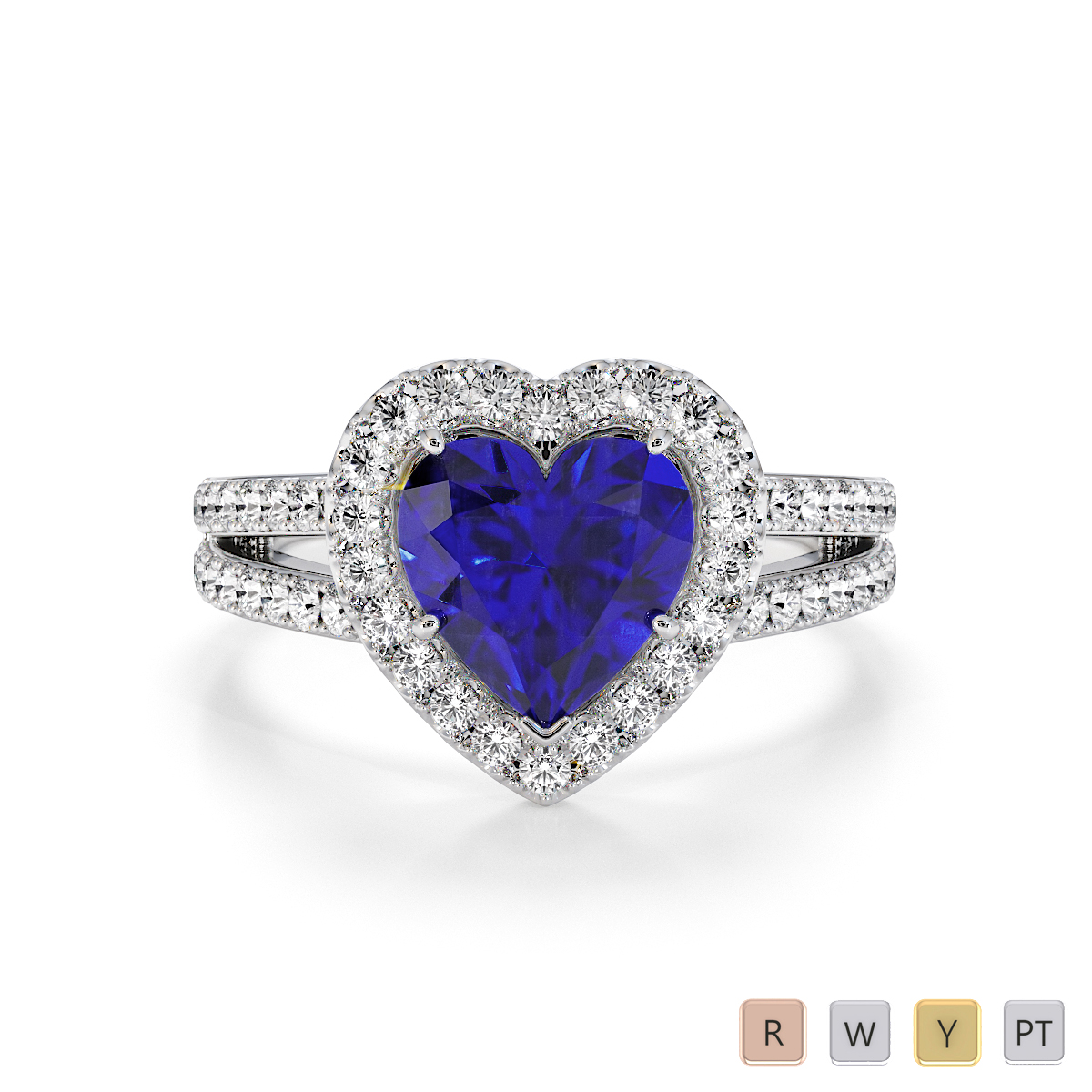 Heart Shape Blue Sapphire and Diamond Engagement Ring 0795