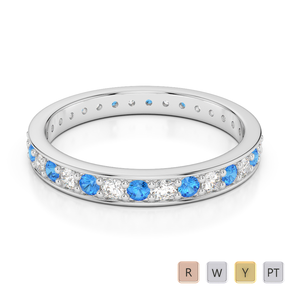 2.5MM Prong Set Diamond and Blue Topaz Full Eternity Ring 0357