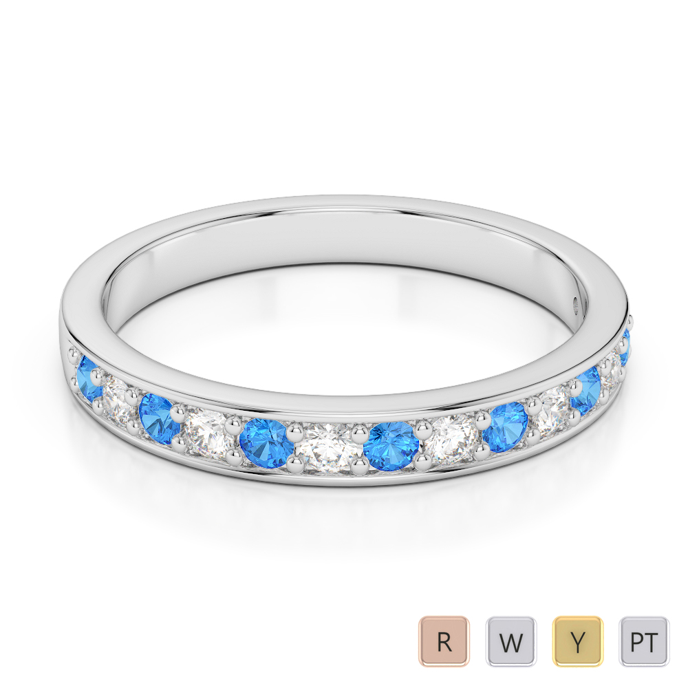 2.5MM Round Cut Blue Topaz Half Eternity Ring With Diamond 0361