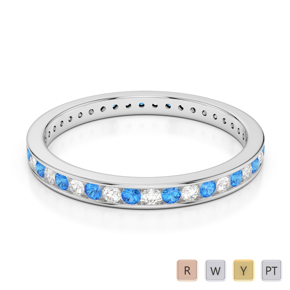 2.5MM Channel Set Blue Topaz and Diamond Full Eternity Ring 0364