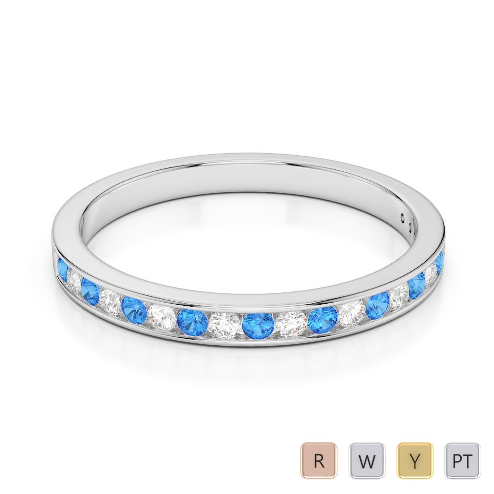 2.5MM Channel Set Diamond and Blue Topaz Half Eternity Ring 0367