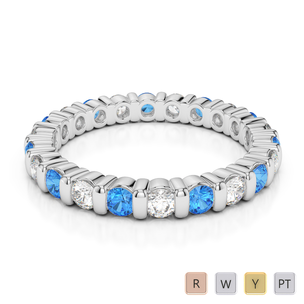 2.5MM Bar Set Diamond and Blue Topaz Full Eternity Ring 0371