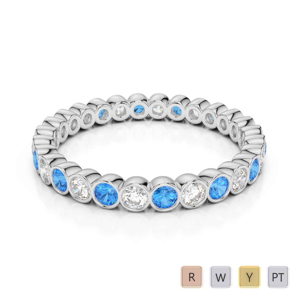 2.5MM Bezel Blue Topaz and Diamond Full Eternity Ring 0377