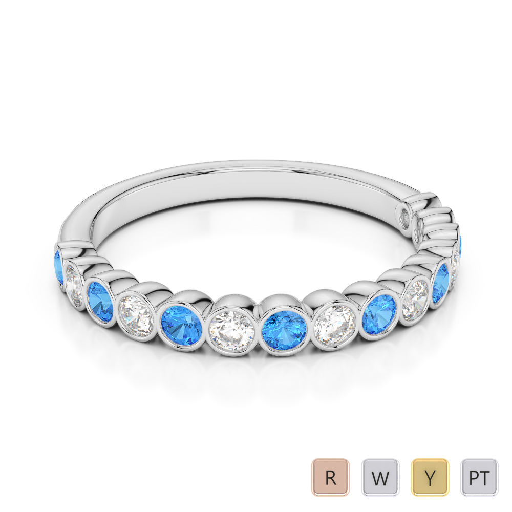 2.5MM Rubover Diamond and Blue Topaz Half Eternity Ring 0380