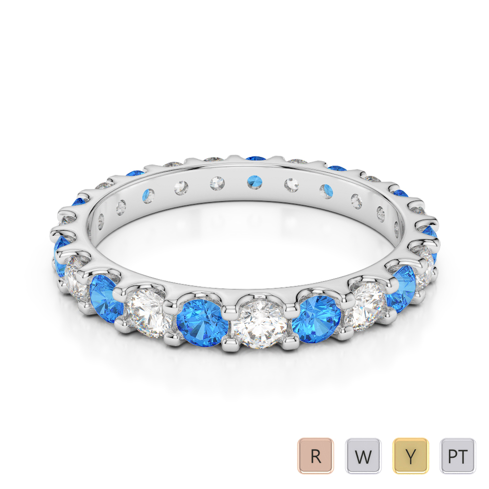 2.5MM Claw Set Blue Topaz Full Eternity Ring With Diamond 0383