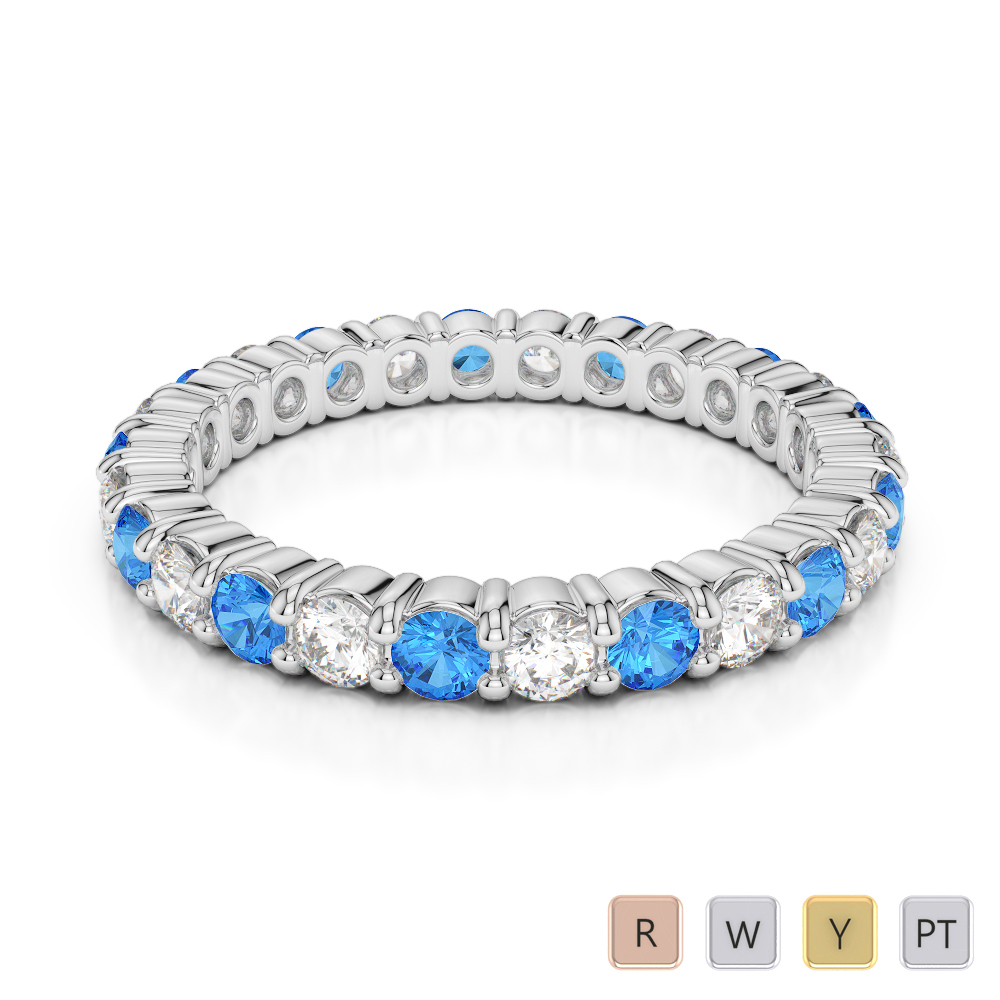 2.5 MM Round Cut Blue Topaz Full Eternity Ring With Diamond 0389