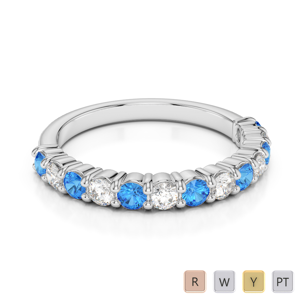 2.5 MM Prong Set Diamond Half Eternity Ring With Blue Topaz 0392