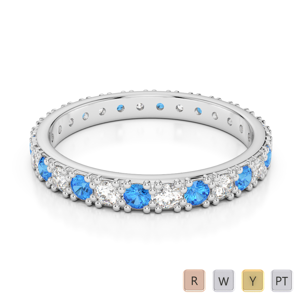 2.5 MM Prong Set Blue Topaz Full Eternity Ring With Diamond 0405