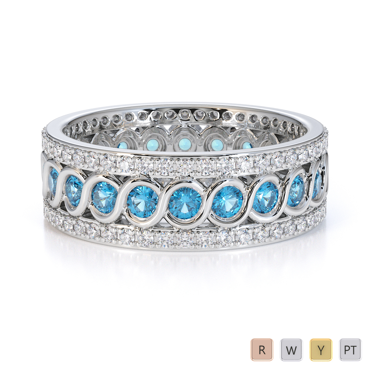 Bezel Set Blue Topaz and Prong Set Diamond Full Eternity Ring 0448