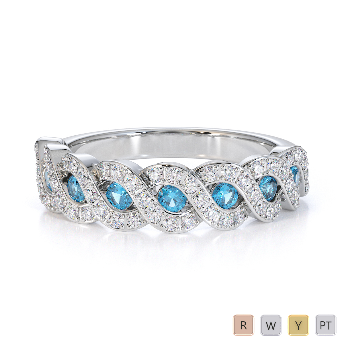Channel Set Blue Topaz & Prong Set Diamond Half Eternity Ring 0457