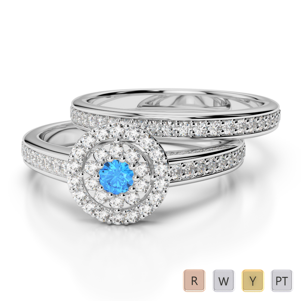 Prong Set Bridal Set Ring With Blue Topaz & Diamond 0321