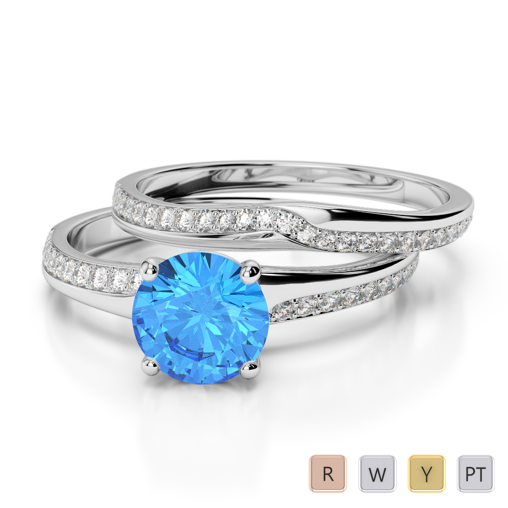 Claw Set Blue Topaz and Diamond Bridal Set Ring 0331
