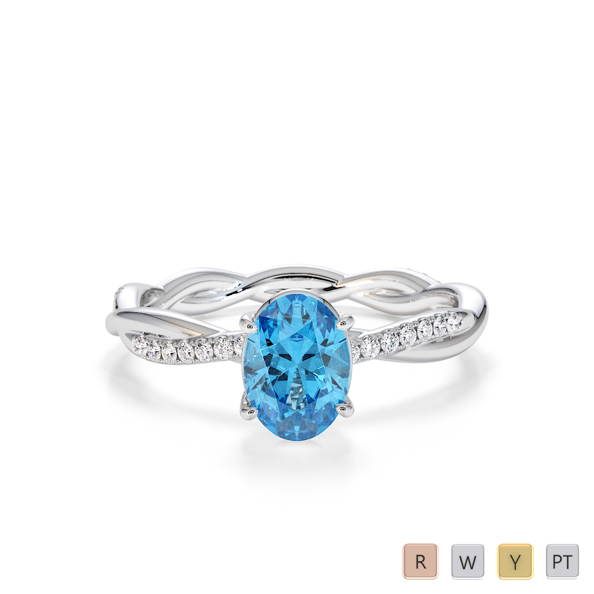7x5mm Oval Shape Blue Topaz Engagement Ring With Diamond 0765