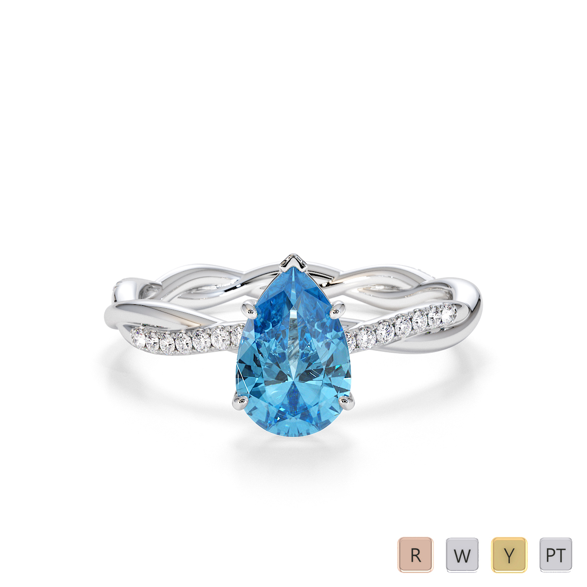 8x5mm Pear Shape Blue Topaz and Diamond Engagement Ring 0766