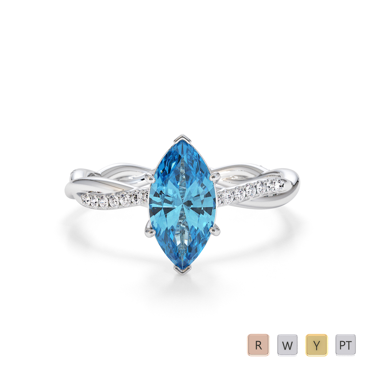 Marquise Cut Blue Topaz and Diamond Engagement Ring 0767