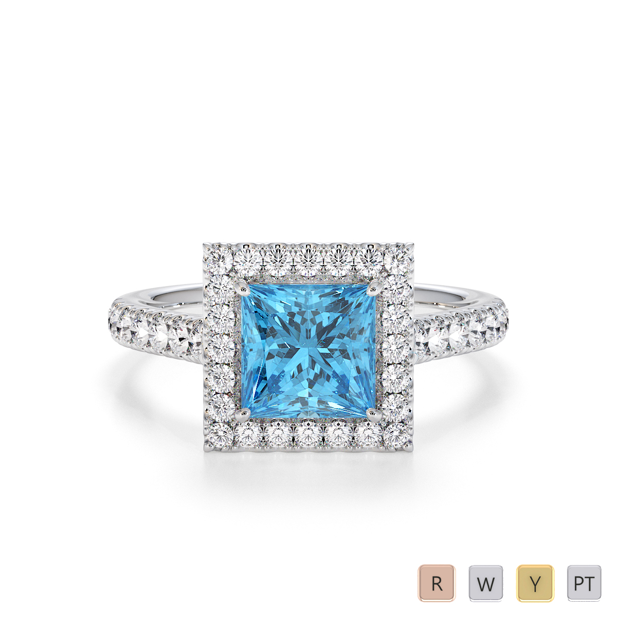 6.00mm Princess Cut Blue Topaz and Diamond Engagement Ring 0768
