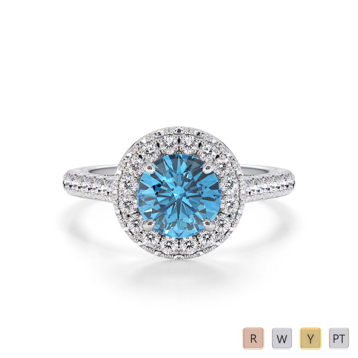 Prong Set Diamond and Blue Topaz Engagement Ring 0776