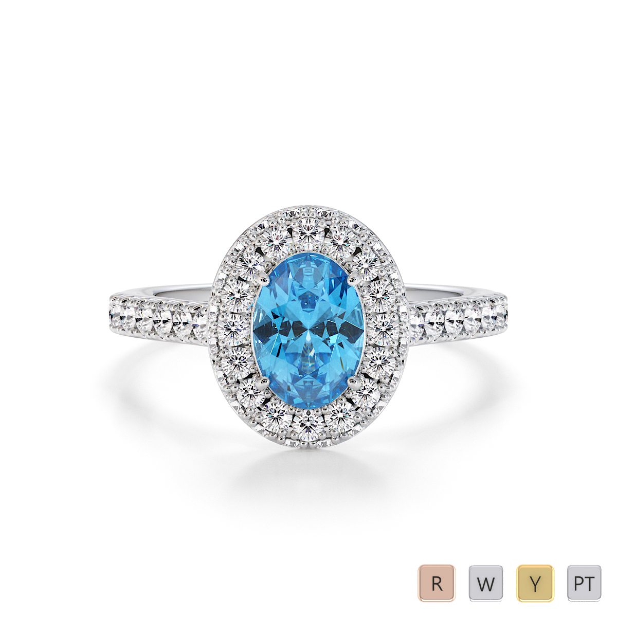 Oval Shape Blue Topaz and Diamond Engagement Ring 0777