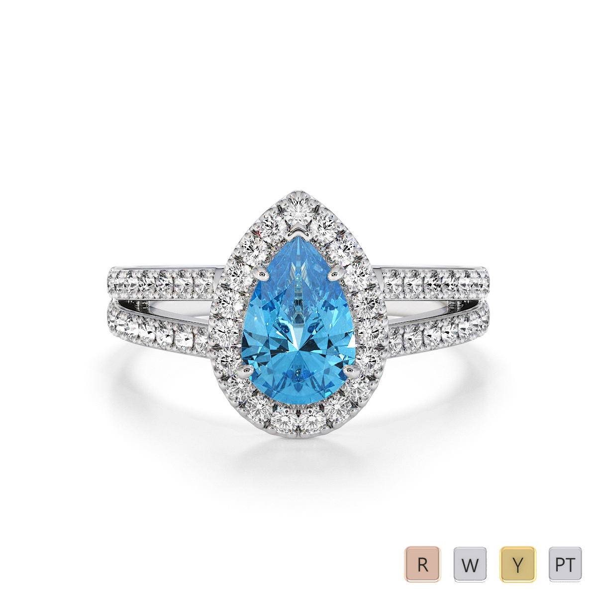 Pear Shape Blue Topaz and Diamond Engagement Ring 0794