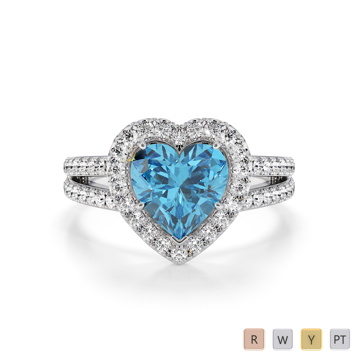 Heart Shape Blue Topaz and Diamond Engagement Ring 0795
