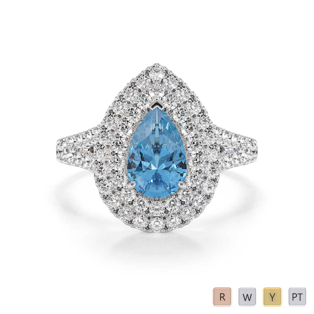 Pear Shape Blue Topaz and Diamond Engagement Ring 0796