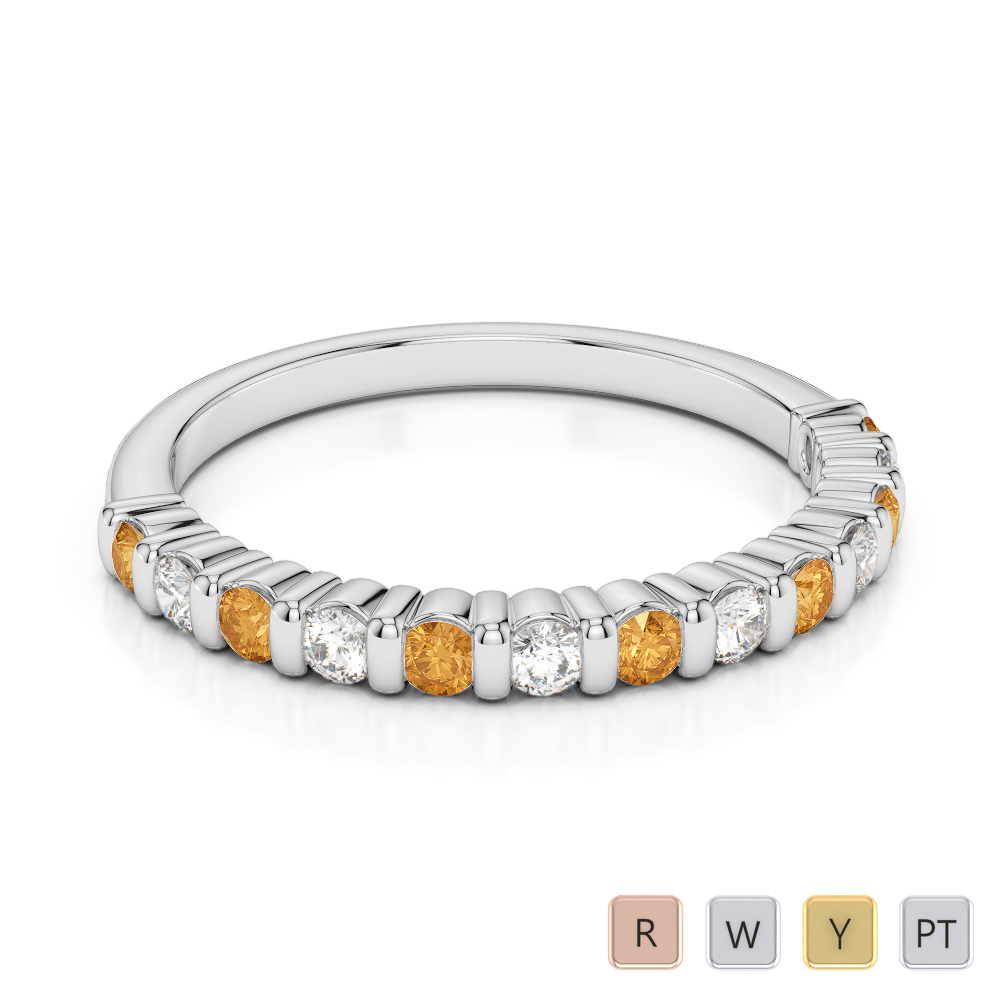 2MM Round Cut Citrine and Diamond Half Eternity Ring 0373