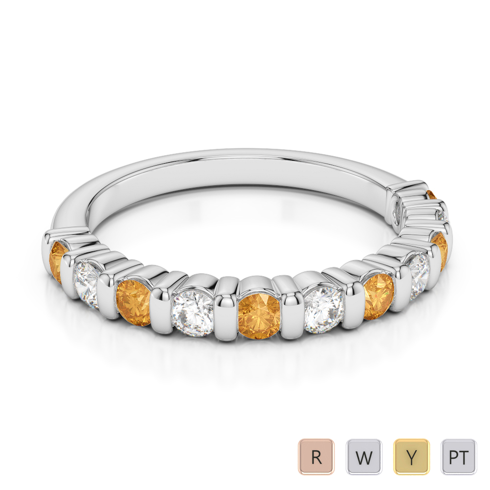 2.5MM Bar Set Citrine Half Eternity Ring With Diamond 0374