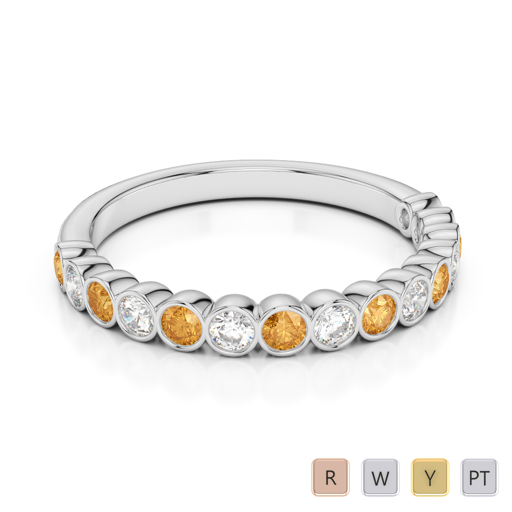 2.5MM Rubover Diamond and Citrine Half Eternity Ring 0380