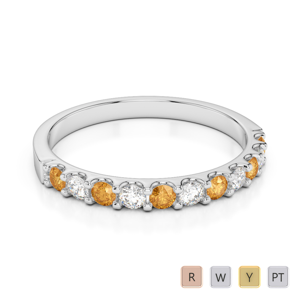 2MM Claw Set Diamond Half Eternity Ring With Citrine 0385