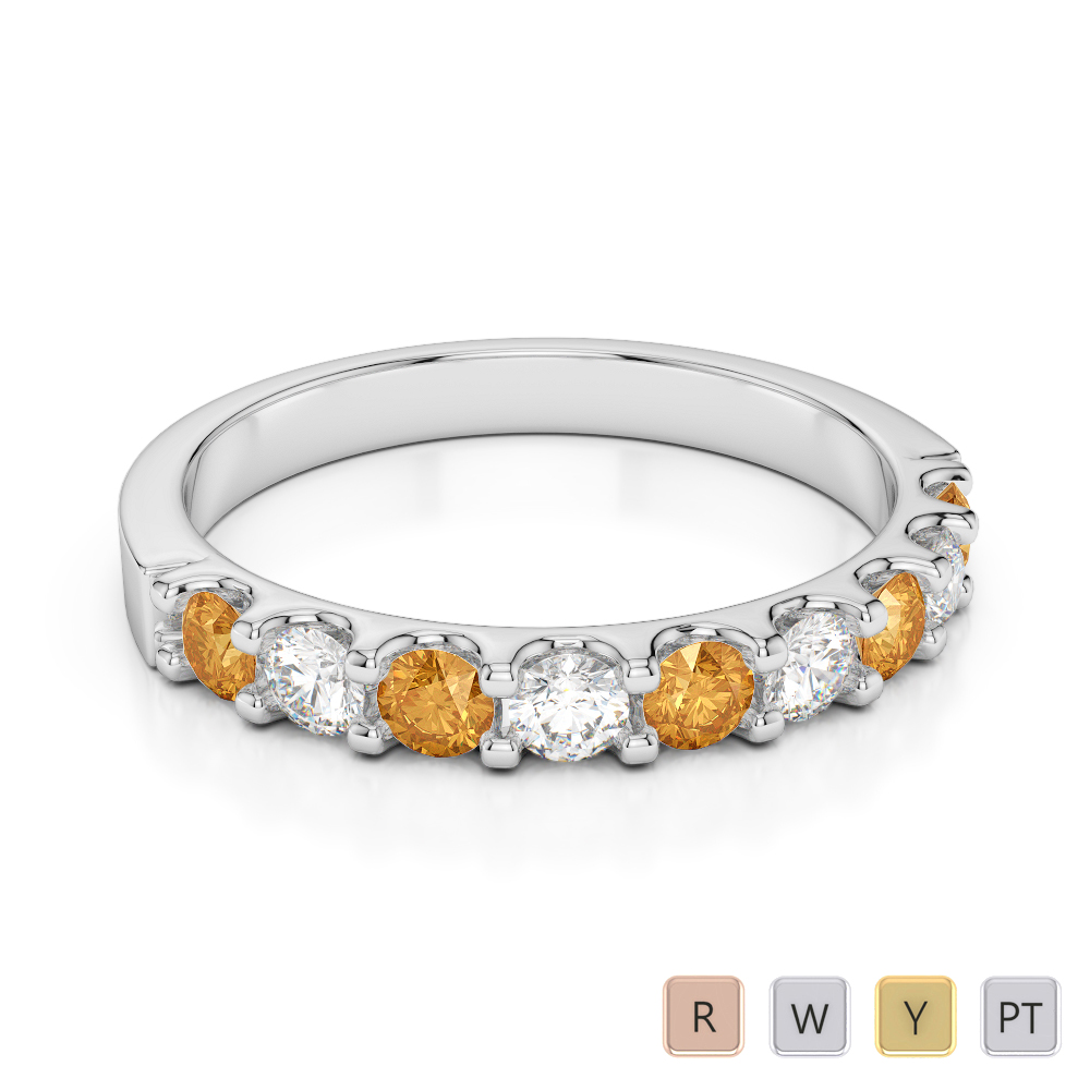 2.5MM Claw Set Diamond & Citrine Half Eternity Ring 0386
