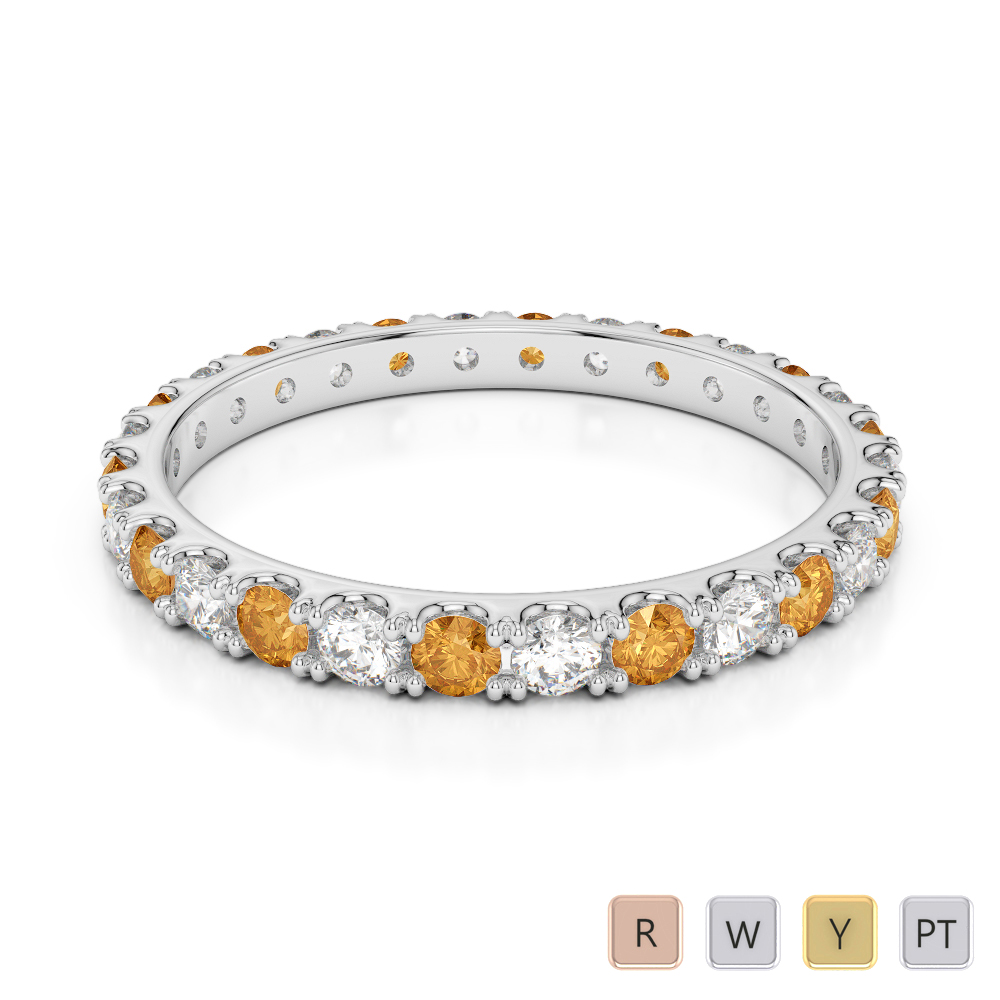 2 MM Claw Set Diamond Full Eternity Ring With Citrine 0398