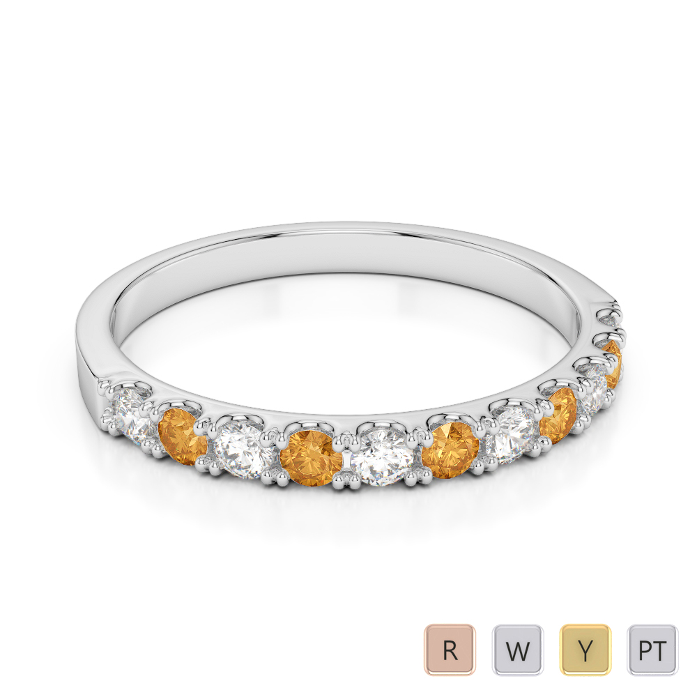 2 MM Round Cut Citrine Half Eternity Ring With Diamond 0401