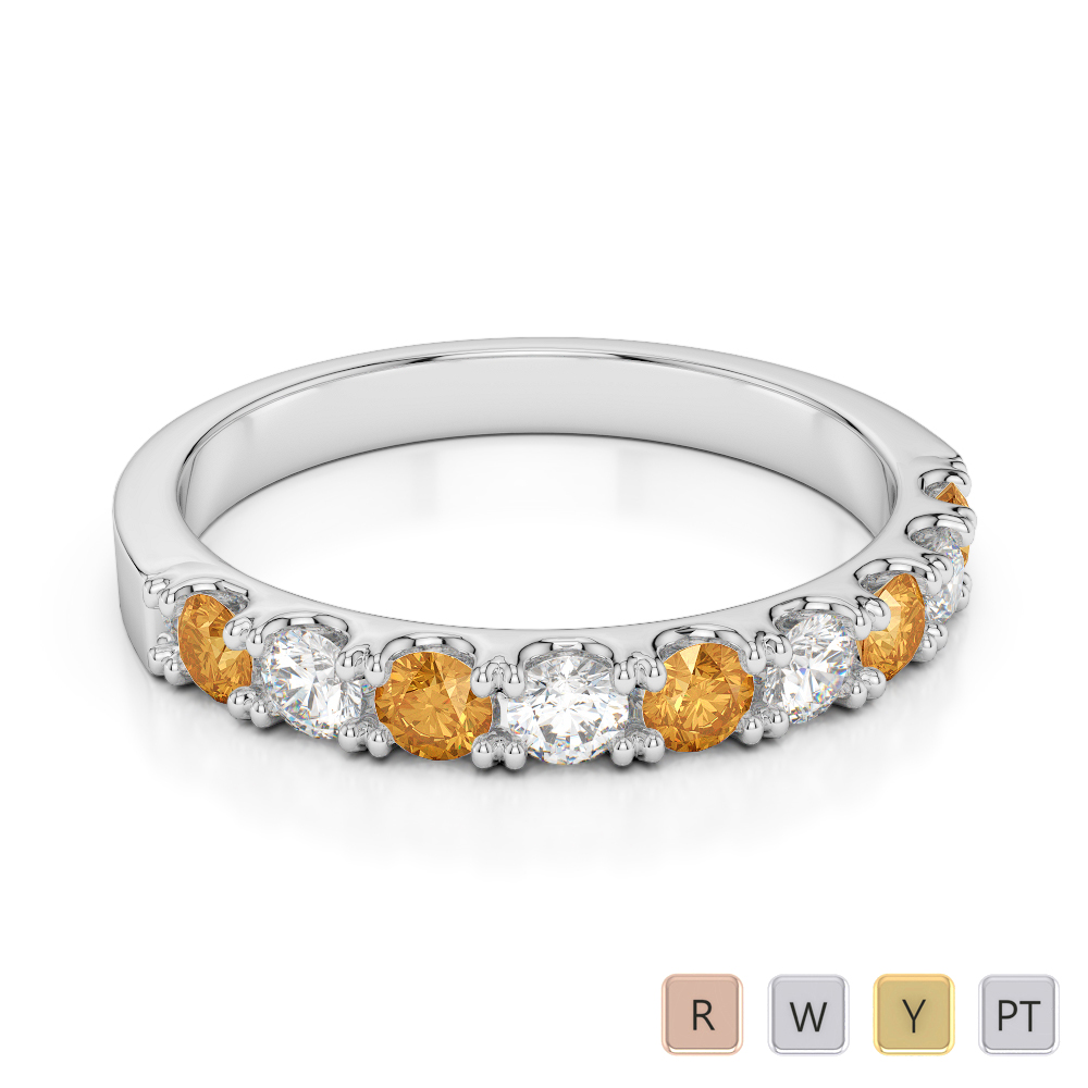 2.5 MM Claw Set Diamond & Citrine Half Eternity Ring 0402