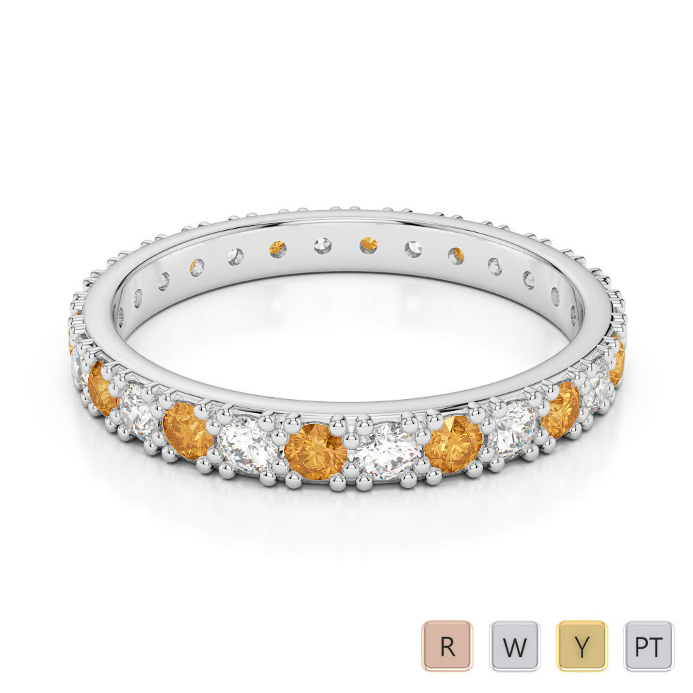 2.5 MM Prong Set Citrine Full Eternity Ring With Diamond 0405