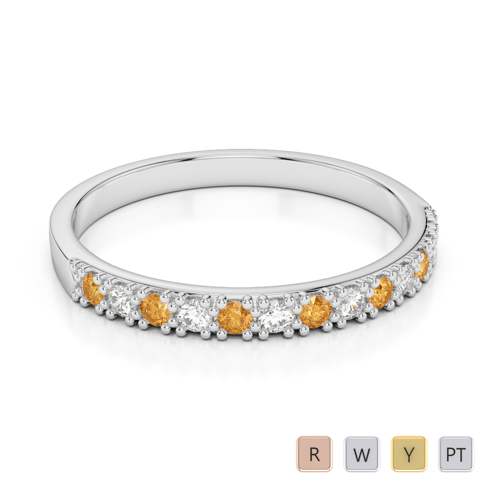 2.5 MM Prong Set Citrine Half Eternity Ring With Diamond 0407