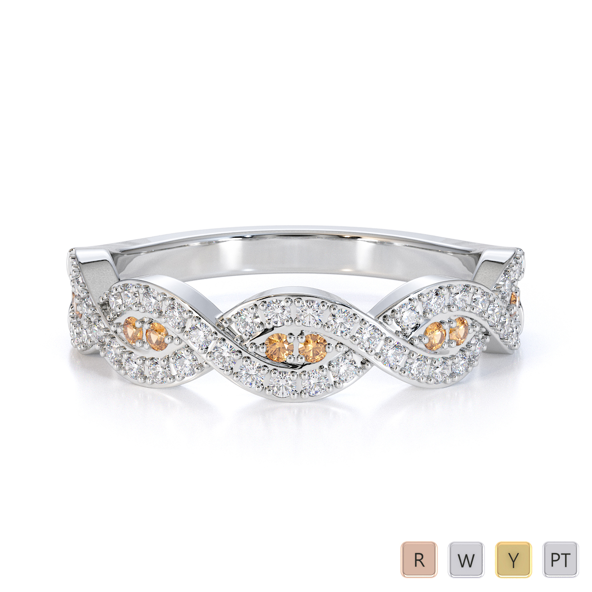 Prong Set Diamond & Citrine Half Eternity Ring 0423