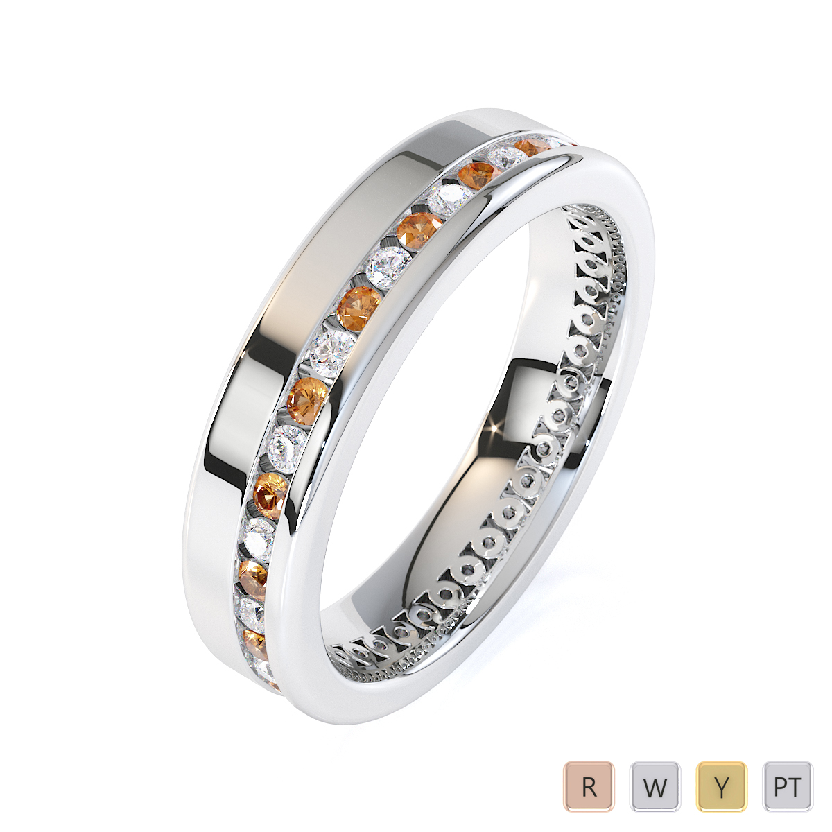 Round Cut Diamond and Citrine Full Eternity Ring 0438