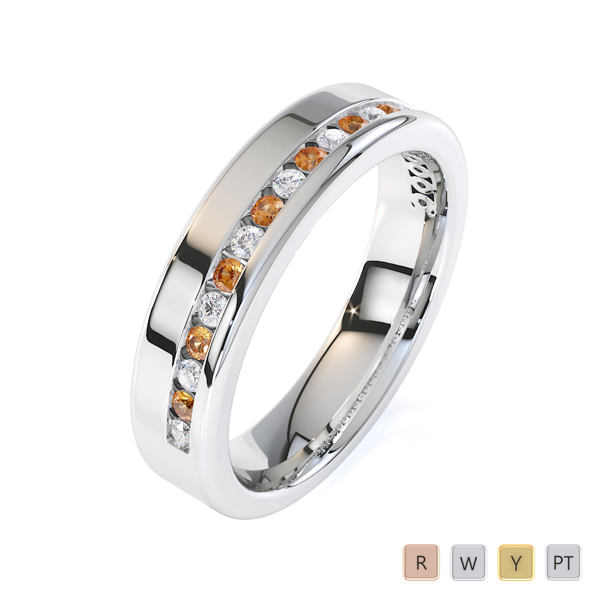 Channel Set Citrine & Diamond Half Eternity Ring 0439