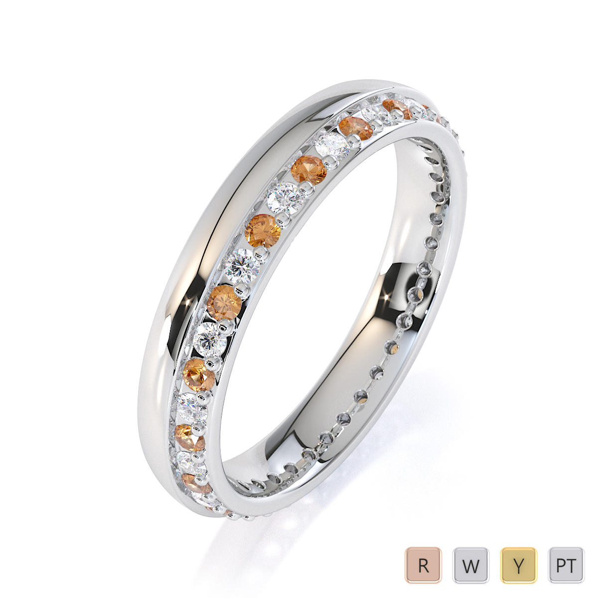 Channel and Prong Set Citrine Full Eternity Ring With Diamond 0440