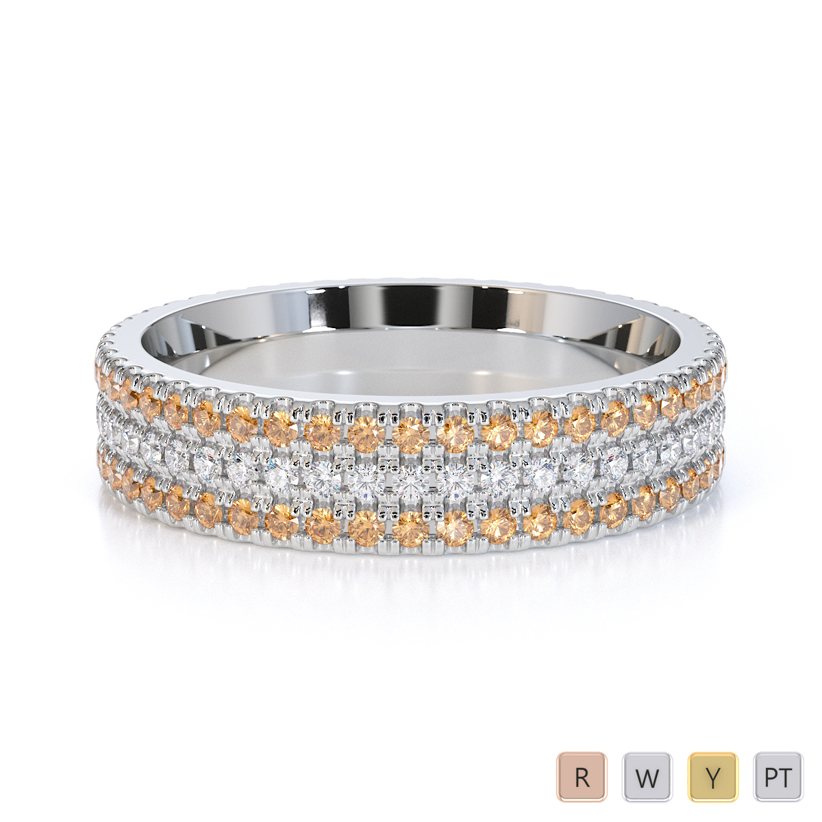 Three Row Round Cut Citrine and Diamond Full Eternity Ring 0442