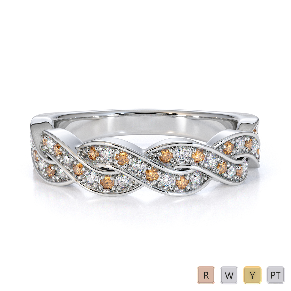 Round Cut Citrine Half Eternity Ring With Diamond 0445
