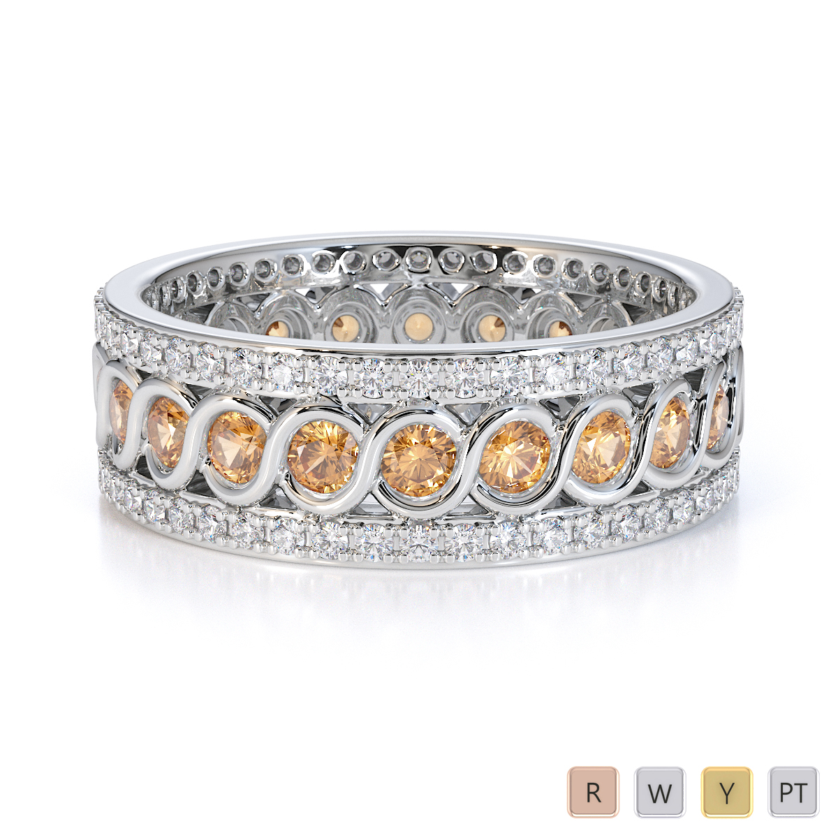 Bezel Set Citrine and Prong Set Diamond Full Eternity Ring 0448