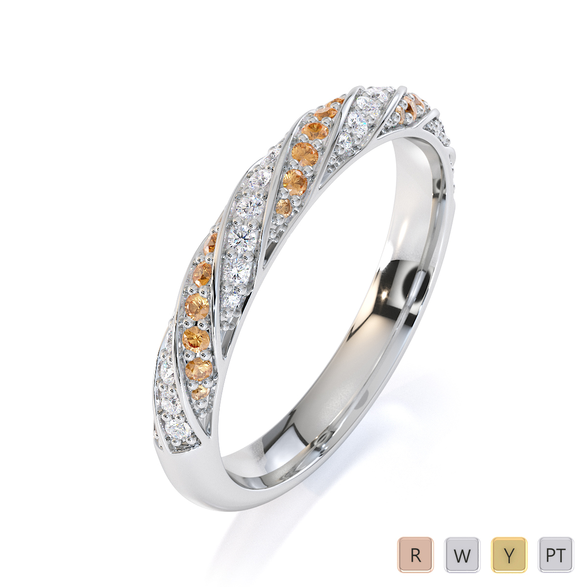 Prong Set Diamond & Citrine Half Eternity Ring 0453