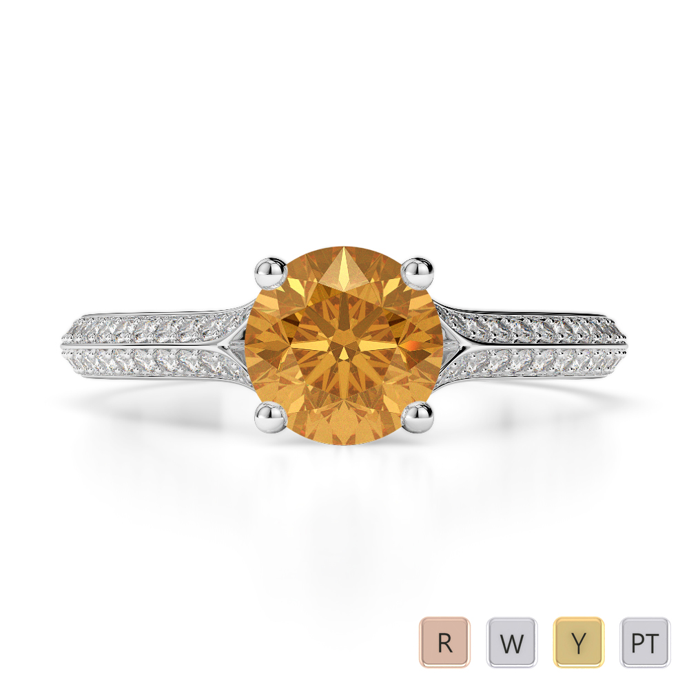 Prong Set Citrine and Diamond Engagement Ring 0198
