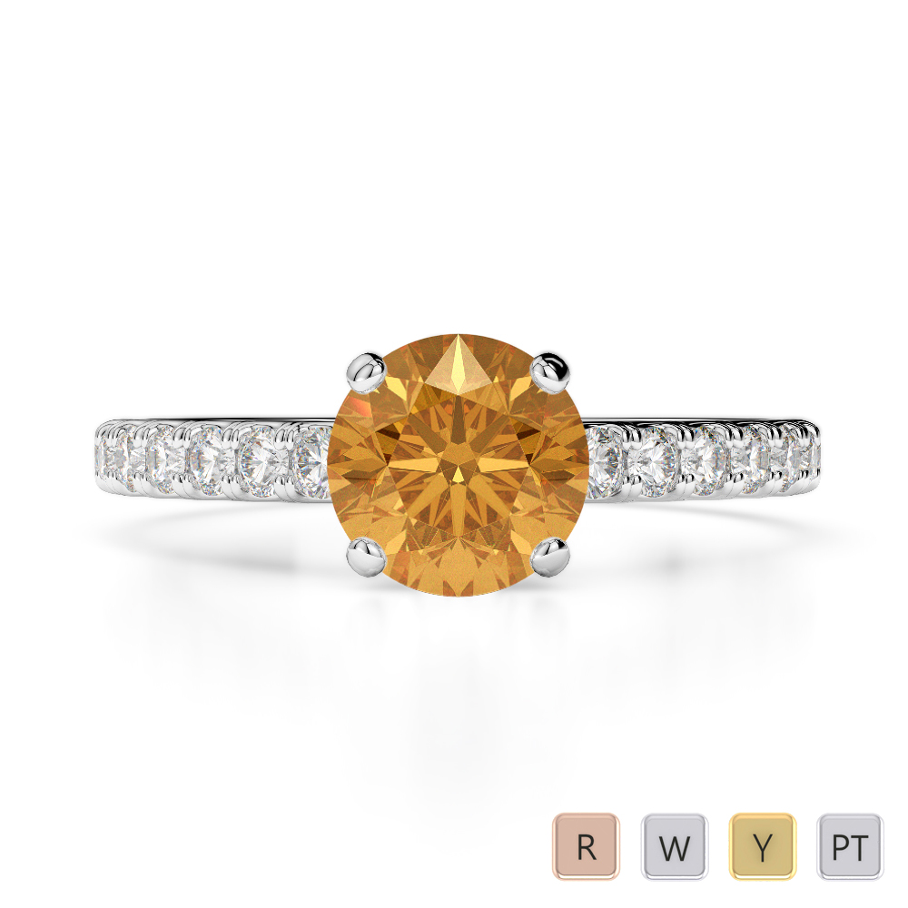Round Cut Citrine & Diamond Engagement Ring 0199
