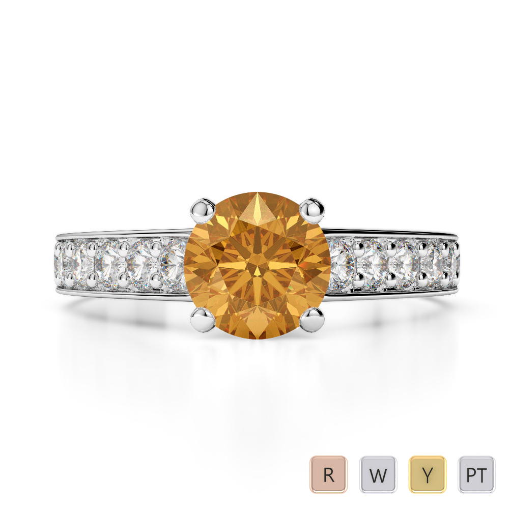 Claw Set Citrine and Diamond Engagement Ring 0200
