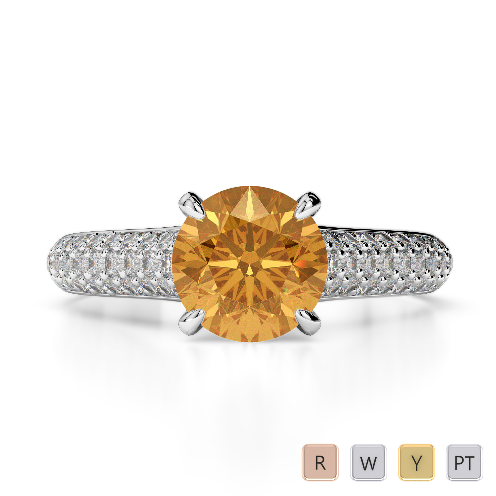 Prong Set Engagement Ring With Citrine and Diamond 0201