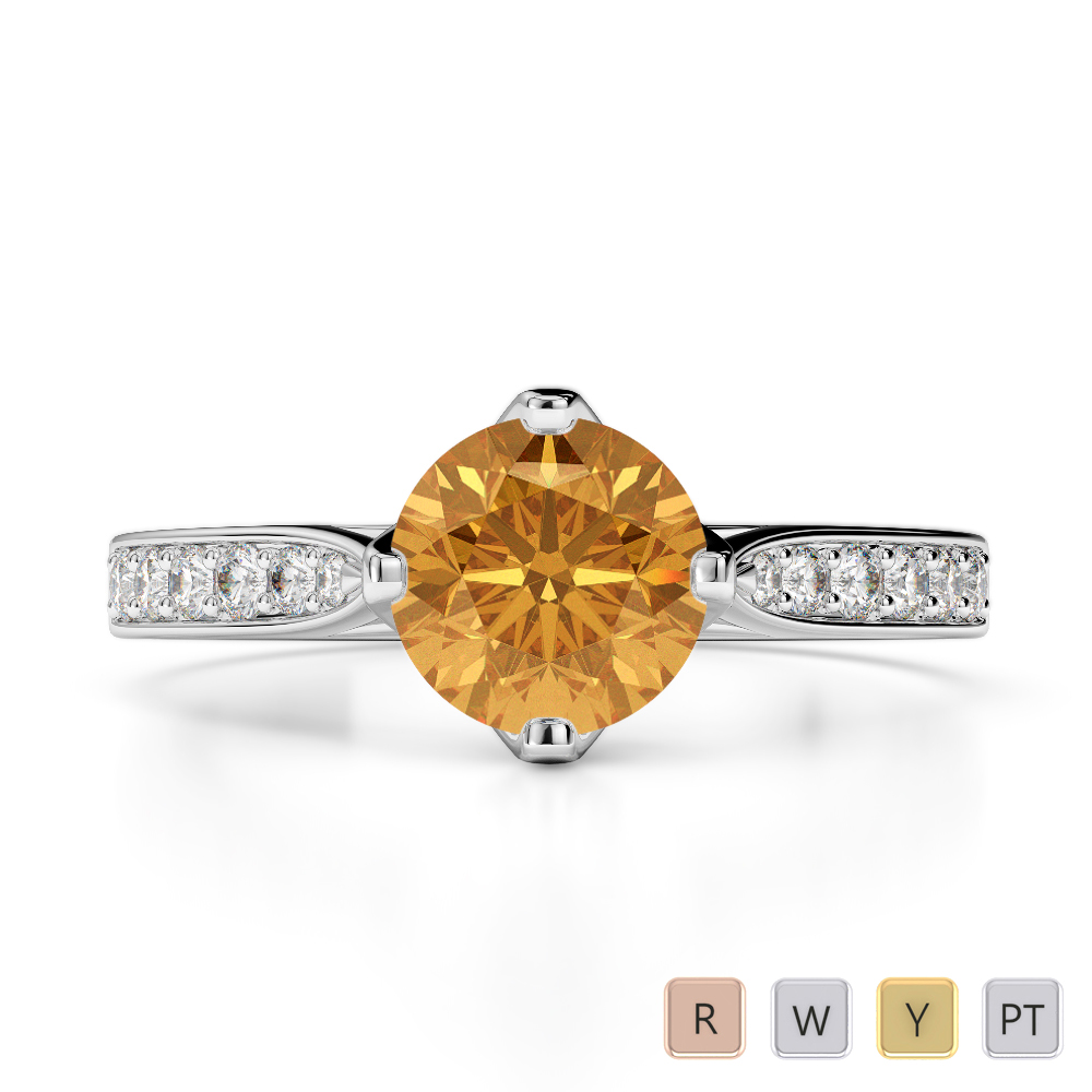 Claw Set Citrine Engagement Ring With Diamond 0202