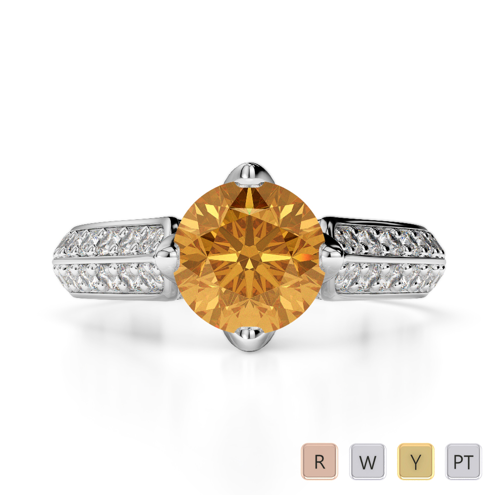 Round Cut Diamond Engagement Ring With Citrine 0203