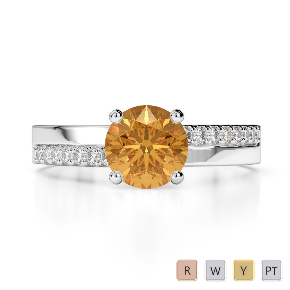 Prong Set Citrine & Diamond Engagement Ring 0204